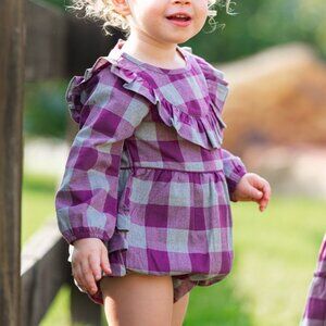 Ruffle Butts Hartford Plaid Long Sleeve Ruffle Trim Bubble Romper (12-18m)